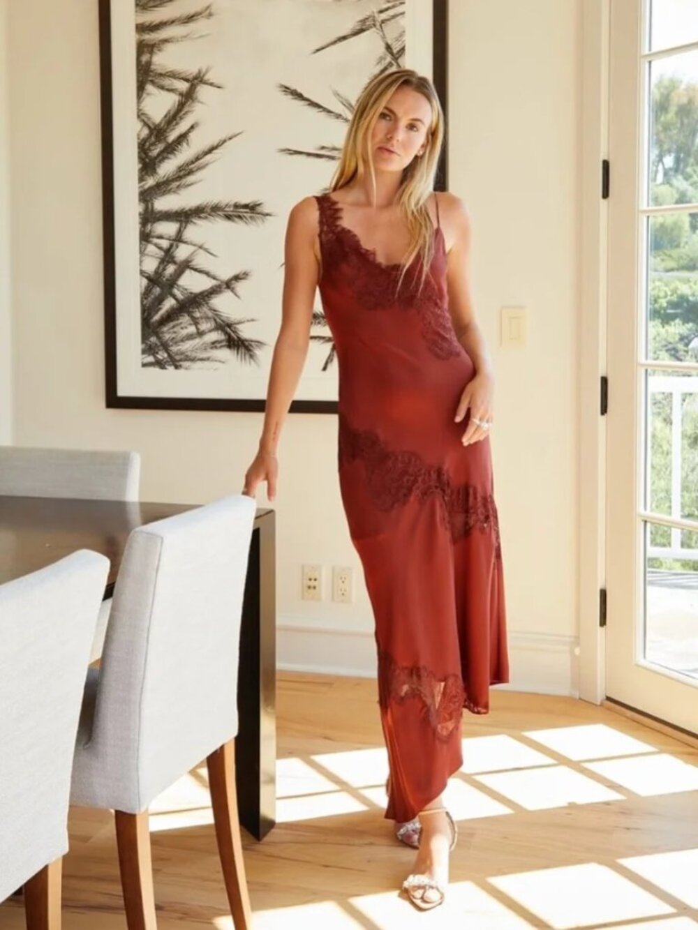 A.L.C. Stella Lace-Trim Midi // A.L.C. Rust Asymmetrical Slip Dress with Lace